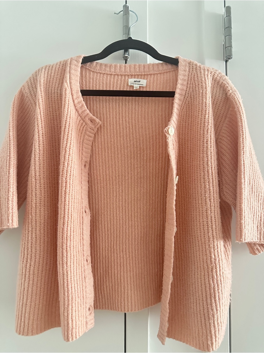 Aerie Unreal Short Sleeve Cardigan, Medium, Dusty Pink. - Picture 1 of 4